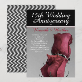 Zwart Witte 15de Huwelijksjubileum Rode Rozen Kaart