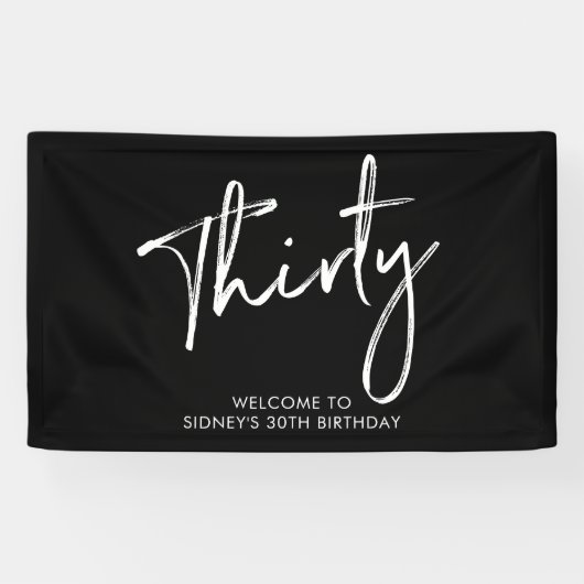 Zwart & Witte 30e Verjaardagsfeest Welkom Banner (Horizontaal)