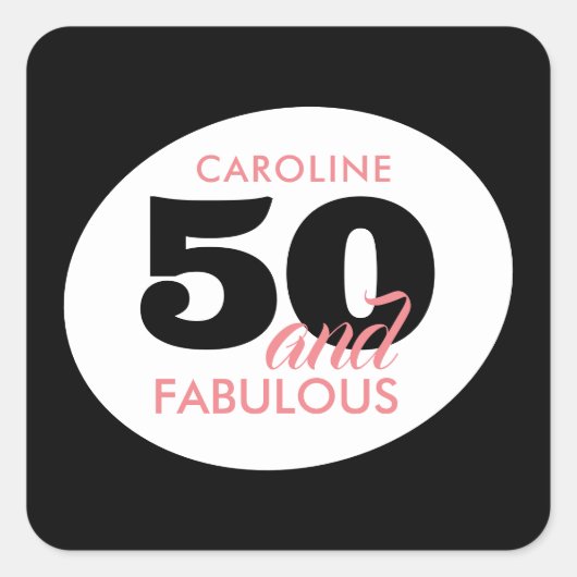 Zwart Witte 50e Verjaardag Favor Sticker (Voorkant)