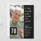 Zwart & Witte 70e Verjaardagsfeest Foto Kaart (Voorkant)