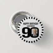 Zwart-witte 90e verjaardagsfoto's en strepen ronde button 3,2 cm (Voorkant /achterkant)