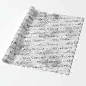 Zwart Witte Aangepaste Prettig Kerstmis Script Blo Cadeaupapier (Uitgerold)