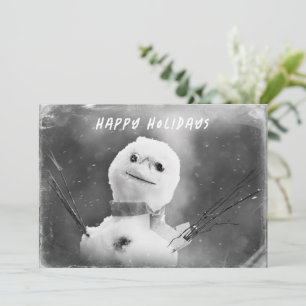 Zwart-witte aangepaste sneeuwman vakantie feestdagenkaart