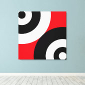 Zwart-witte Abstracte cirkels op rood Canvas Afdruk (Insitu (Houten vloer))