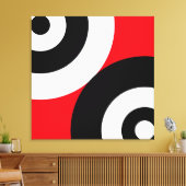 Zwart-witte Abstracte cirkels op rood Canvas Afdruk (Insitu (Woonkamer))