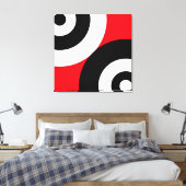 Zwart-witte Abstracte cirkels op rood Canvas Afdruk (Insitu (Slaapkamer))