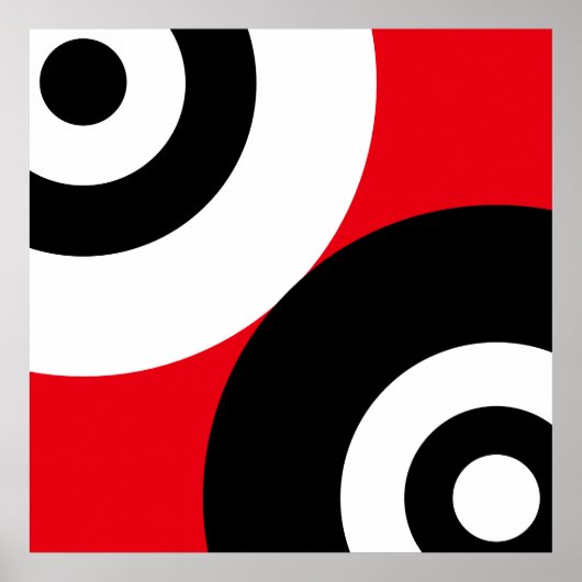 Zwart-witte Abstracte cirkels op rood Poster (Voorkant)