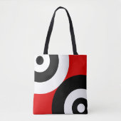 Zwart-witte Abstracte cirkels op rood Tote Bag (Voorkant)