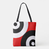 Zwart-witte Abstracte cirkels op rood Tote Bag (Achterkant)