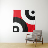 Zwart-witte Abstracte cirkels op rood Wandkleed (In Situ (horizontaal))