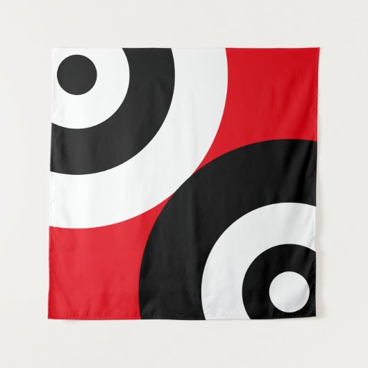 Zwart-witte Abstracte cirkels op rood Wandkleed (Voorkant)