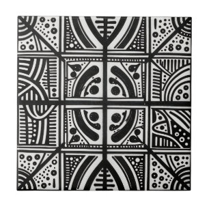Zwart Witte Abstracte Geometrische Patroon Tegeltje