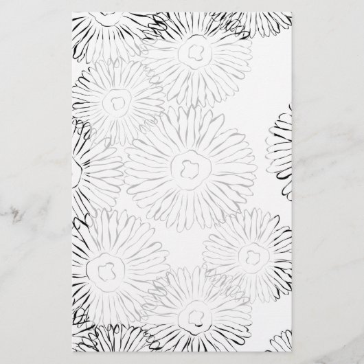 Zwart-witte abstracte lente bloemen briefpapier (Voorkant)