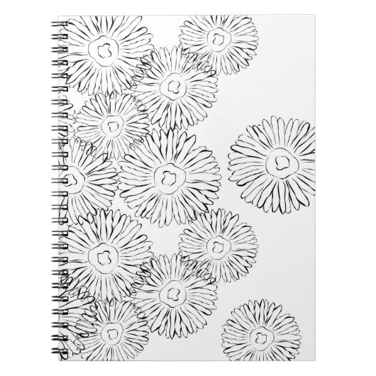 Zwart-witte abstracte lente bloemen notitieboek (Voorkant)