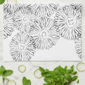 Zwart-witte abstracte lente bloemen theedoek (Gevouwen)