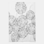 Zwart-witte abstracte lente bloemen theedoek (Verticaal)