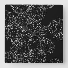 Zwart-witte abstracte lente bloemen vierkante klok