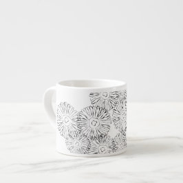 Zwart-witte abstracte lentebloemen espresso kop