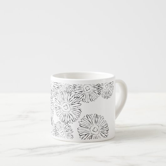 Zwart-witte abstracte lentebloemen espresso kop (Voorkant rechts)