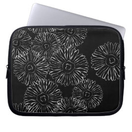 Zwart-witte abstracte lentebloemen laptop sleeve