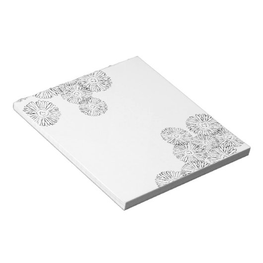 Zwart-witte abstracte lentebloemen notitieblok (Schuin)