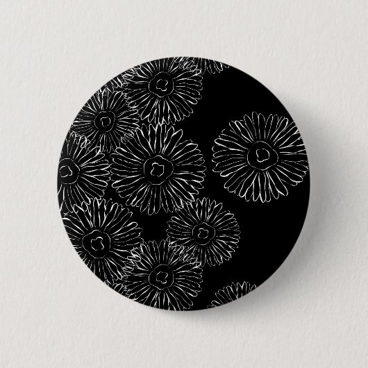 Zwart-witte abstracte lentebloemen ronde button 5,7 cm (Voorkant)