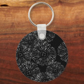 Zwart-witte abstracte lentebloemen sleutelhanger (Voorkant)