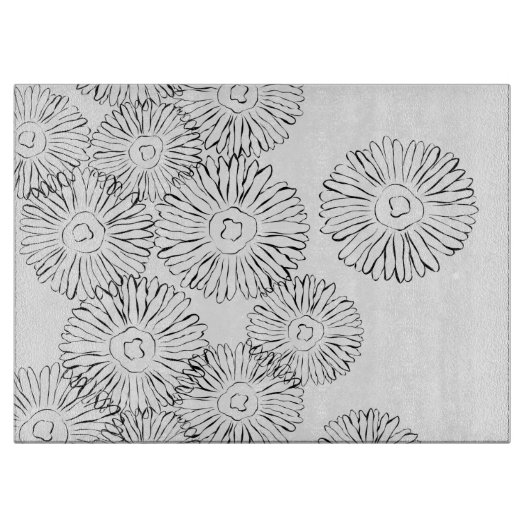 Zwart-witte abstracte lentebloemen snijplank (Voorkant)