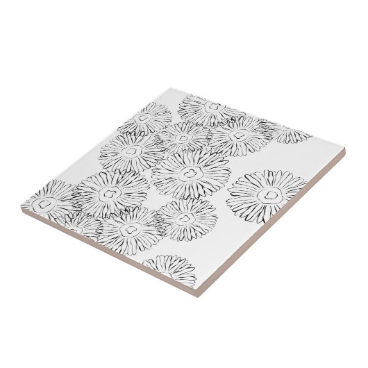 Zwart-witte abstracte lentebloemen tegeltje (Zijkant)