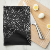 Zwart-witte abstracte lentebloemen theedoek (Quarter Fold)