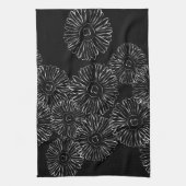 Zwart-witte abstracte lentebloemen theedoek (Verticaal)