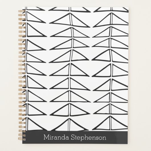 Zwart-witte Abstracte Lijnen Aangepaste vormen Planner (Voorkant)