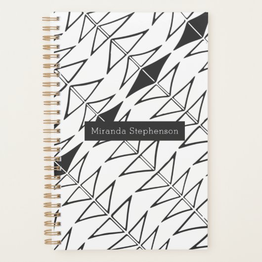 Zwart witte Abstracte Lijnen Vormen Persoonlijke P Planner (Voorkant)
