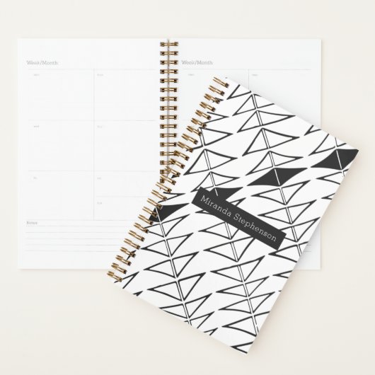 Zwart witte Abstracte Lijnen Vormen Persoonlijke P Planner (Display)