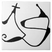 Zwart-witte Abstracte lineaire decoratieve kunst Tegeltje (Voorkant)