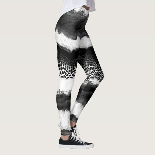 Zwart-witte Abstracte moderne verlichtingskunst Leggings (Rechts)