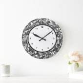 Zwart-witte abstracte muurklok grote klok (Huis)