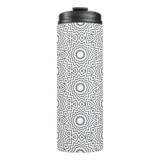 Zwart & Witte Abstracte Naadloze Mandala Ontwerp Thermosbeker (Voorkant)