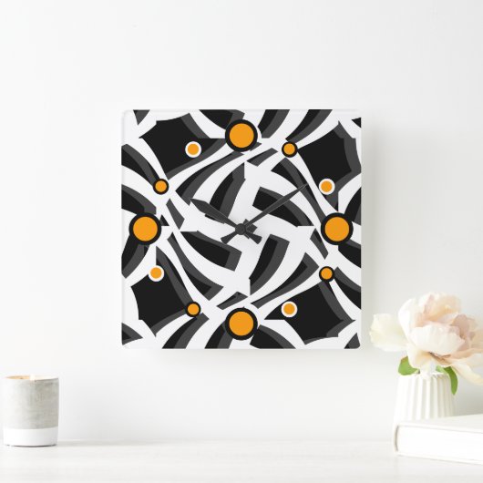 Zwart-witte Abstracte Oranje wandklok (Huis)