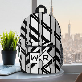 Zwart Witte Abstracte Silhouet Patroon Monogram Bedrukte Rugzak