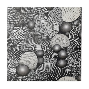 Zwart Witte Abstracte Stromende Lijnen Geometrisch Tegeltje