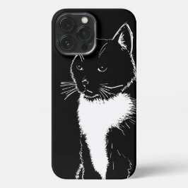 Zwart-witte afbeelding van kat iPhone 13 pro max hoesje