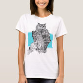 Zwart-witte afbeelding van Owl op T-shirt (Voorkant)