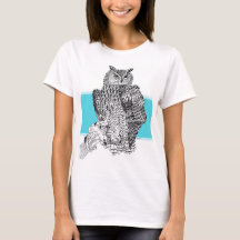Zwart-witte afbeelding van Owl op T-shirt