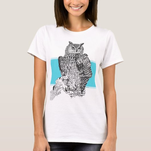 Zwart-witte afbeelding van Owl op T-shirt (Voorkant)
