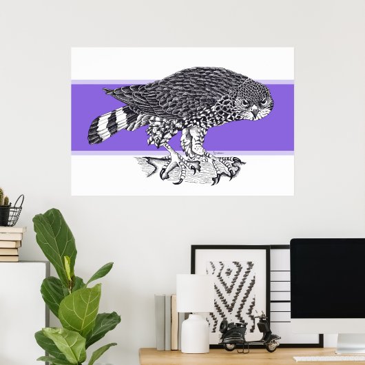 Zwart-witte afbeelding van Sparrow Hawk Poster (Thuiskantoor)