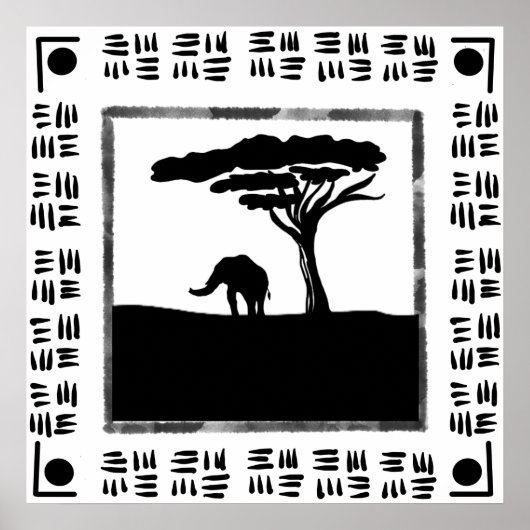 Zwart Witte Afrika Olifant Poster (Voorkant)