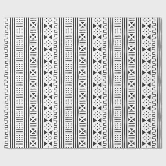 Zwart | Witte Afrikaanse modder geïnspireerd Cadeaupapier (Vlak)