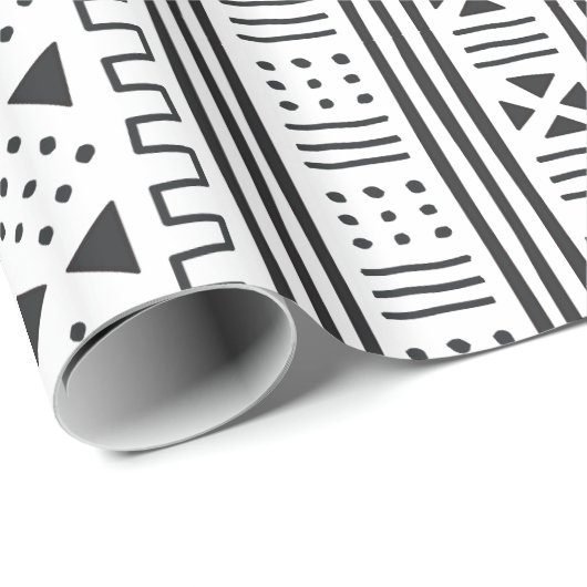 Zwart | Witte Afrikaanse modder geïnspireerd Cadeaupapier (Rol Hoek)