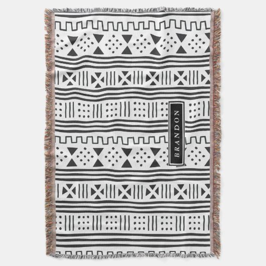 Zwart | Witte Afrikaanse modder geïnspireerd Deken (Voorkant Verticaal)